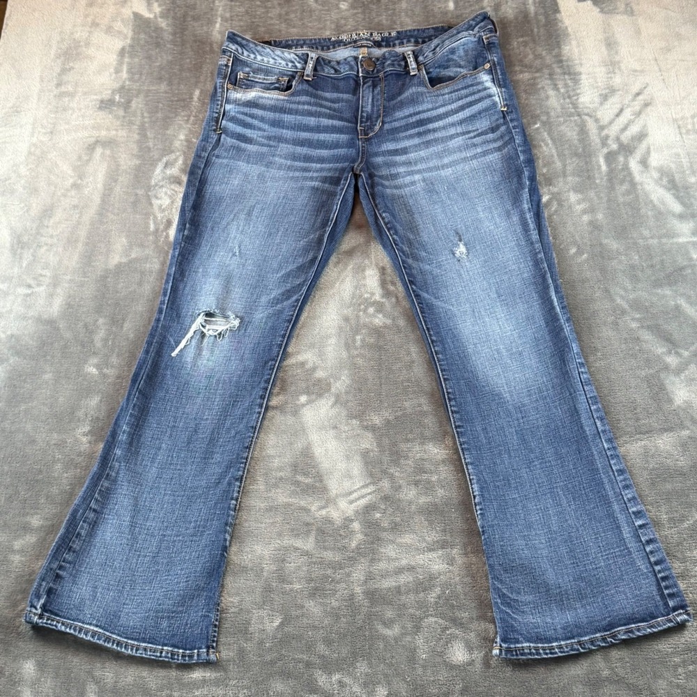 American Eagle Skinny Kick Jeans Womens 16 R Distressed Super Stretch Mid Rise